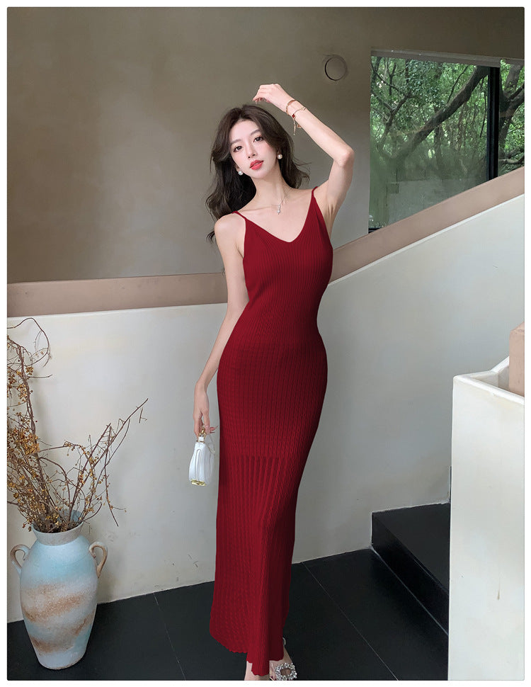 【dress】透かし彫りニットキャミワンピースG22593