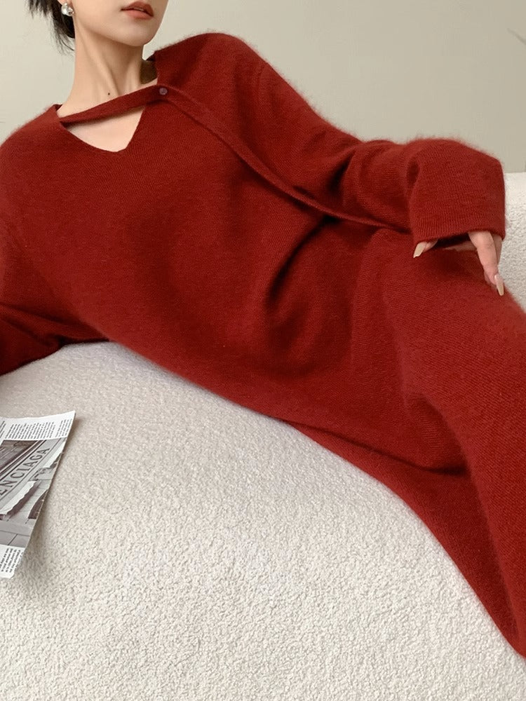 【dress】長袖ゆったりニットワンピースF8313