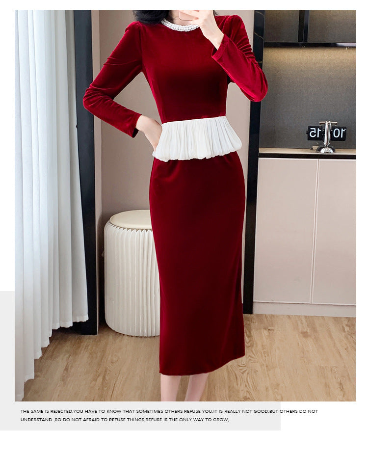 【dress】秋冬偽二つ切り替えワンピースG24555