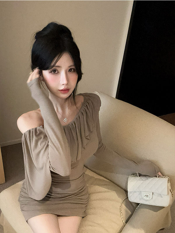 【dress】オフショルダーフリル長袖ワンピースG24378