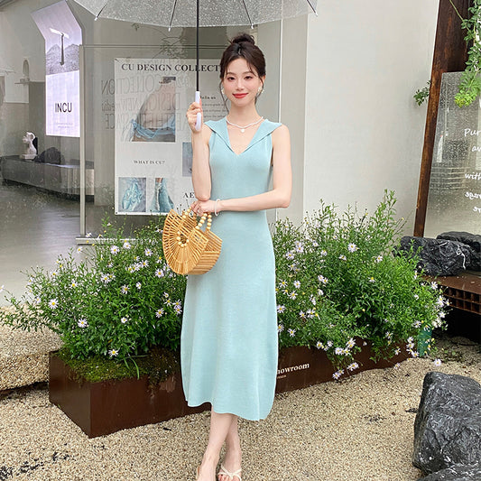 【dress】折り襟ニットキャミワンピースG22602