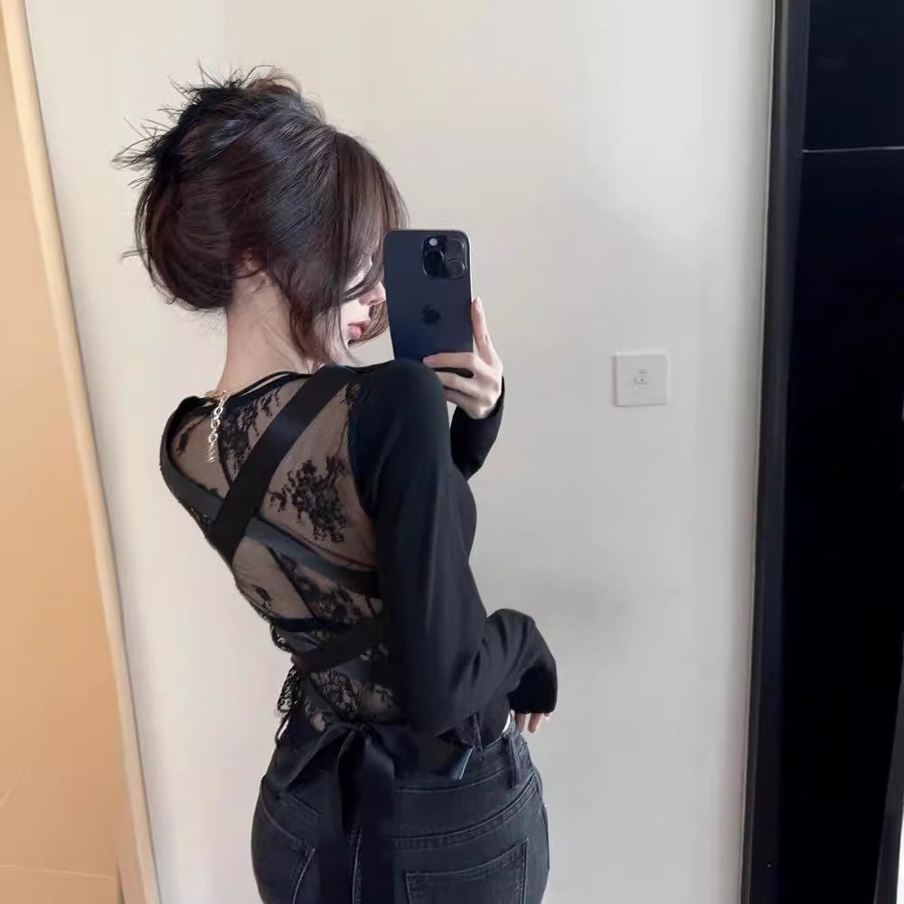 【tops】レースウエストリボンブラウスF8332