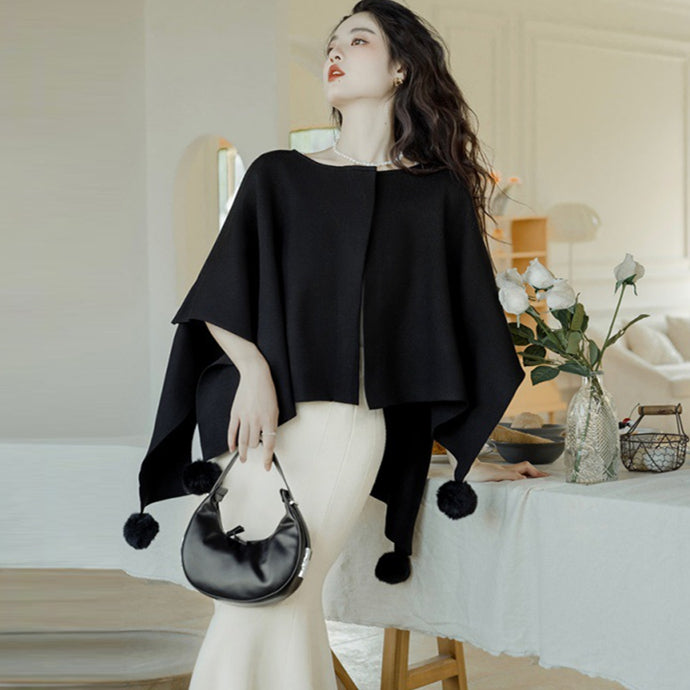 【outer】ゆったりニットケープカーディガンG23707