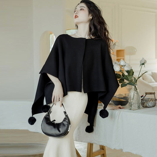 【outer】ゆったりニットケープカーディガンG23707