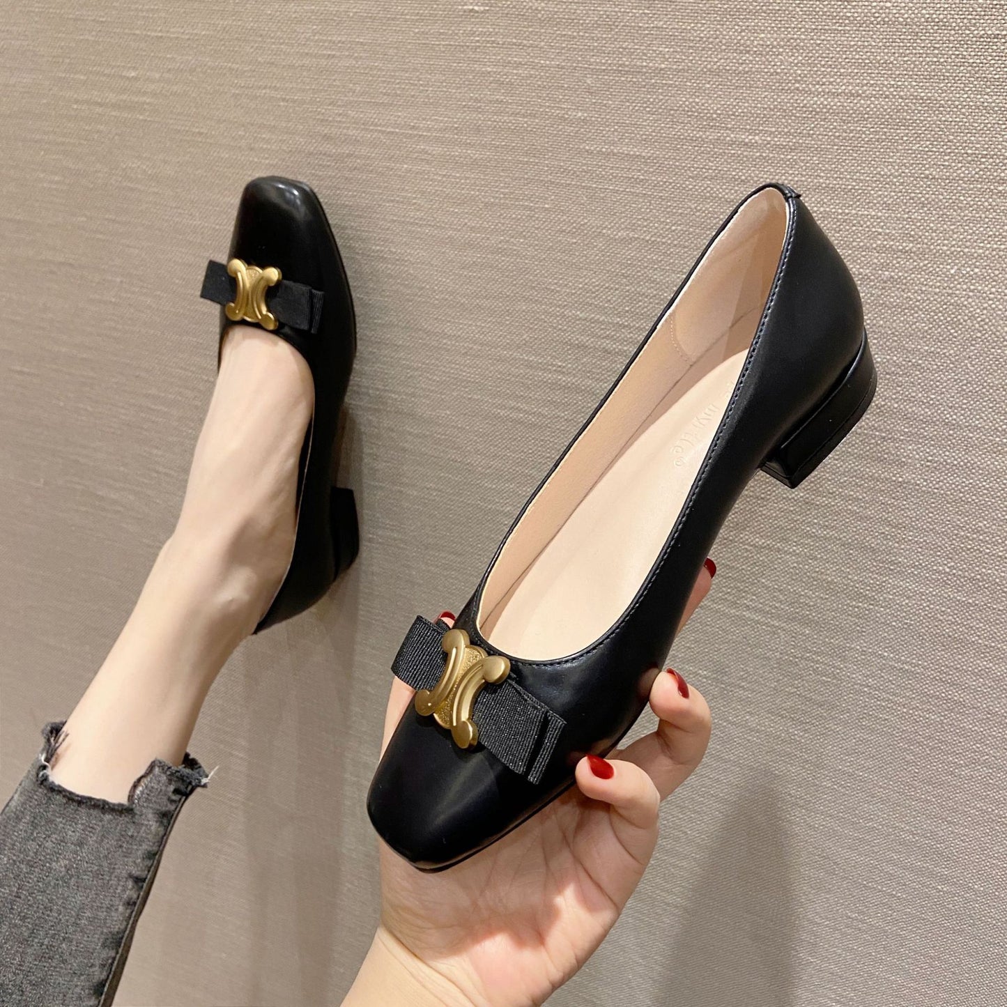 【shoes】スクエアトゥリボンパンプスG23646