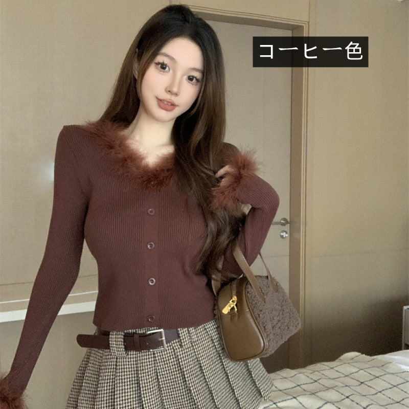【tops】Vネック長袖ニットセーターG23836