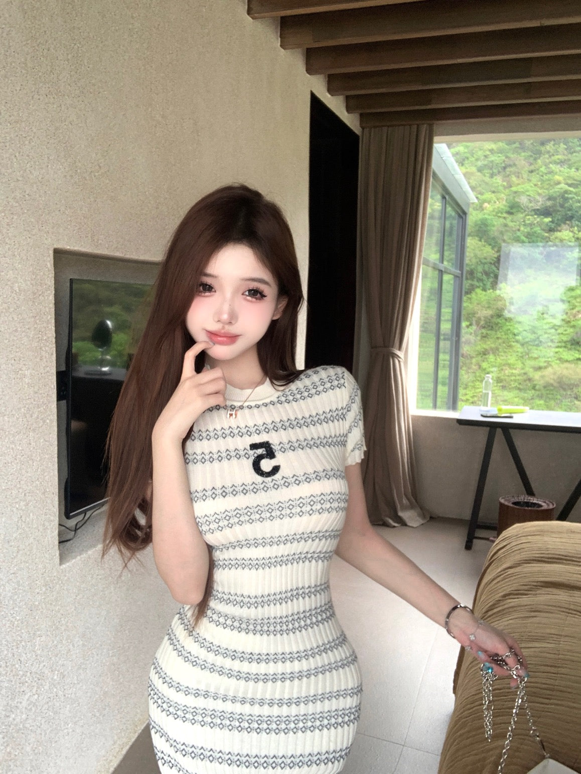 【dress】ストライプ柄ニットワンピースG21837