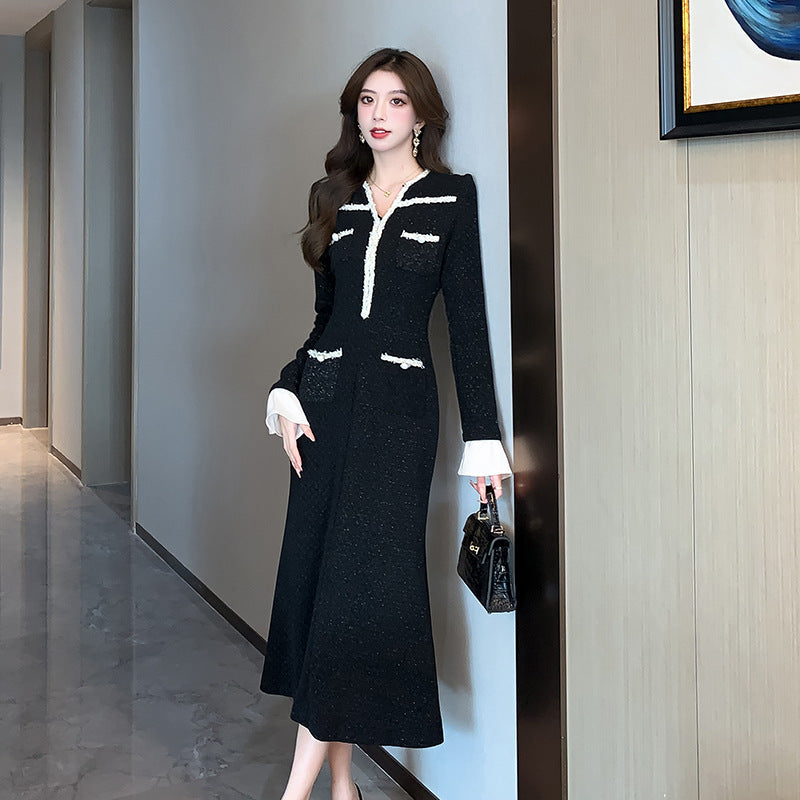 【dress】Vネック長袖マーメイドワンピースG24551