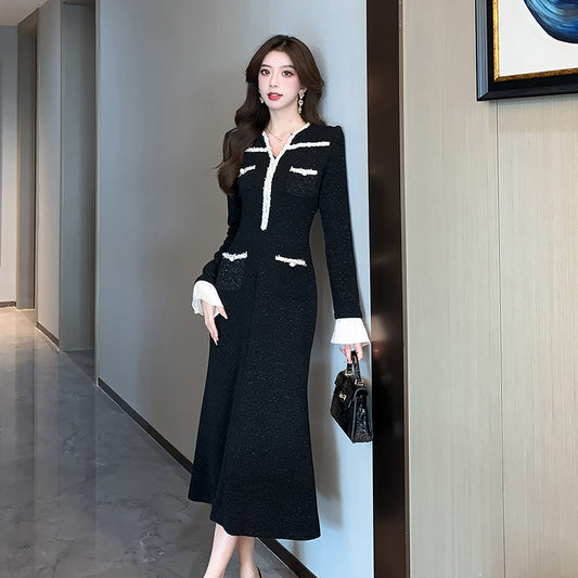 【dress】Vネック長袖マーメイドワンピースG24551