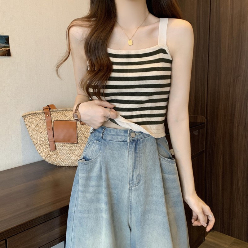 【tops】ボーダー柄ニットキャミソールF7587