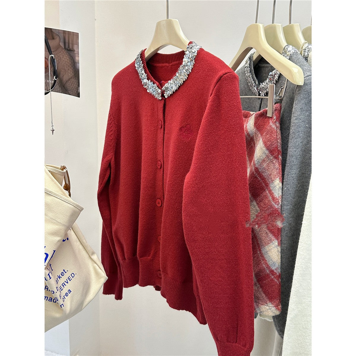 【outer】ラウンドネック長袖ニットカーディガンF8251