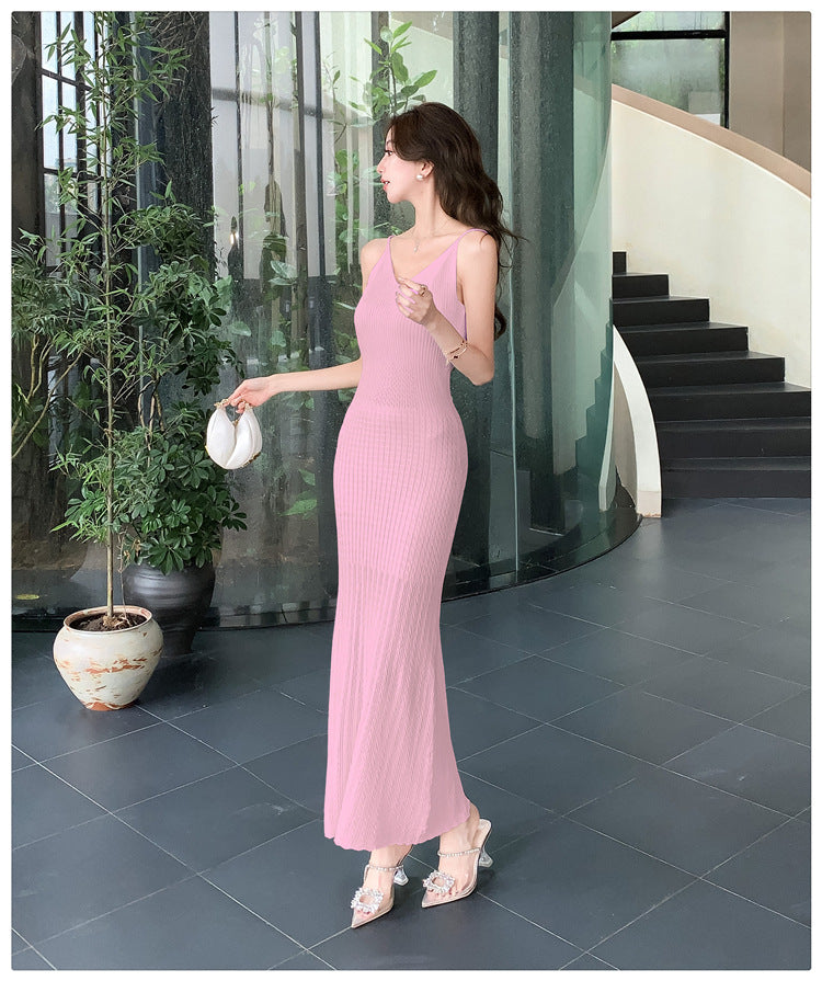 【dress】透かし彫りニットキャミワンピースG22593