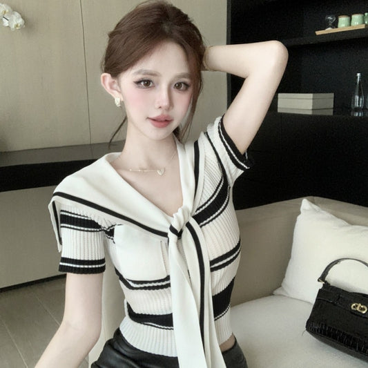 【tops】ストライプ柄ニットトップスG22052