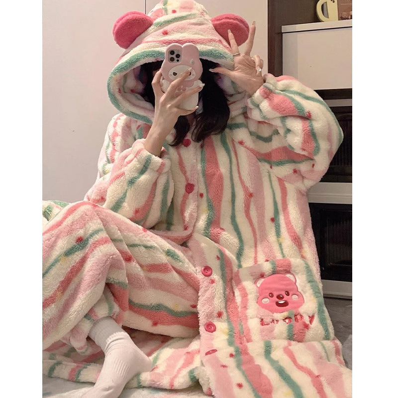 【ホーム・生活】秋冬裏起毛厚手上下セットルームウェアG24597