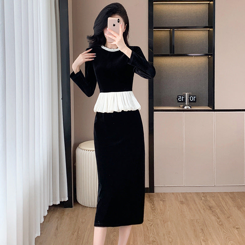 【dress】秋冬偽二つ切り替えワンピースG24555