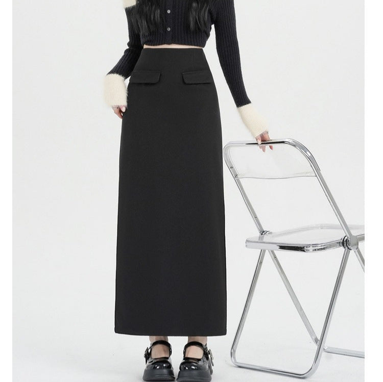 【bottoms】スリットラシャ生地スカートG24427