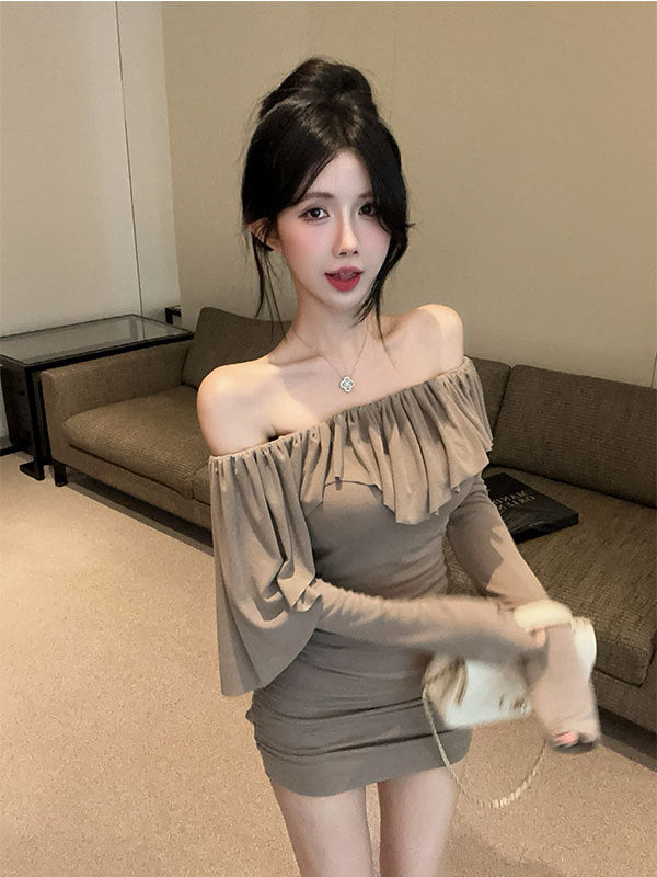 【dress】オフショルダーフリル長袖ワンピースG24378