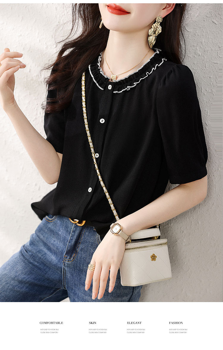 【tops】OL通勤タックネックブラウスG21934