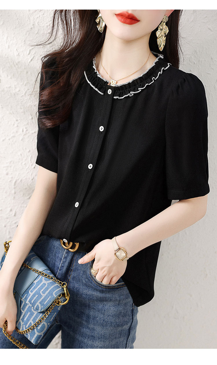 【tops】OL通勤タックネックブラウスG21934