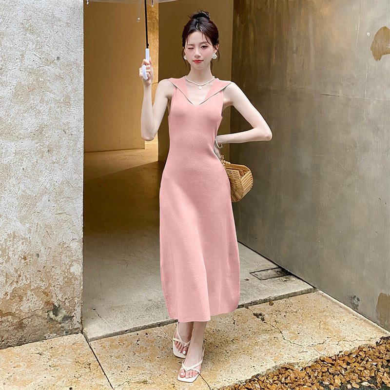 【dress】折り襟ニットキャミワンピースG22602