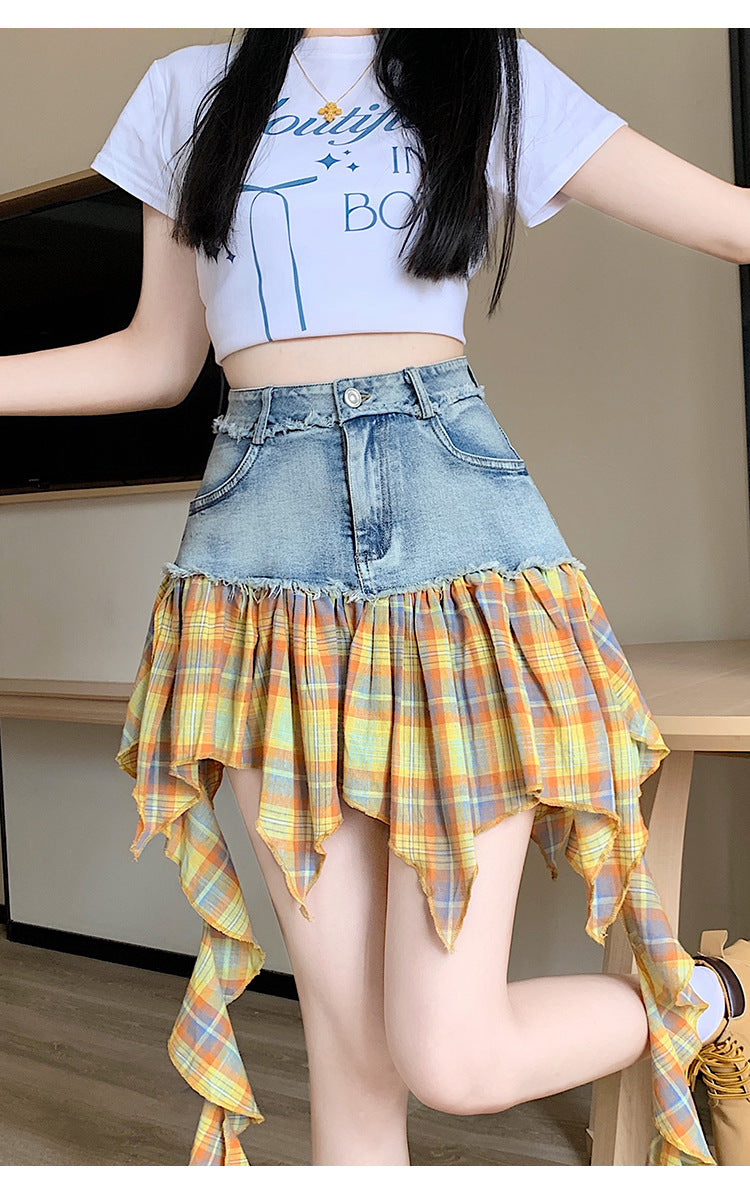 【bottoms】イレギュラー切り替えデニムスカートG22402