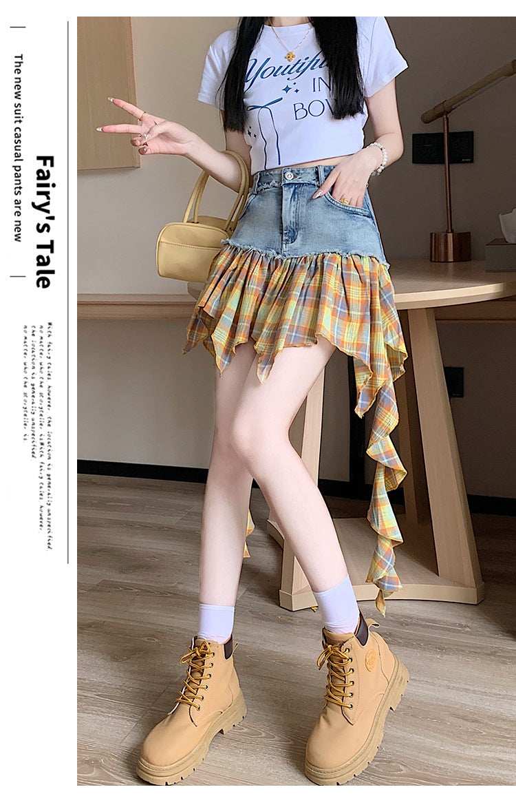 【bottoms】イレギュラー切り替えデニムスカートG22402