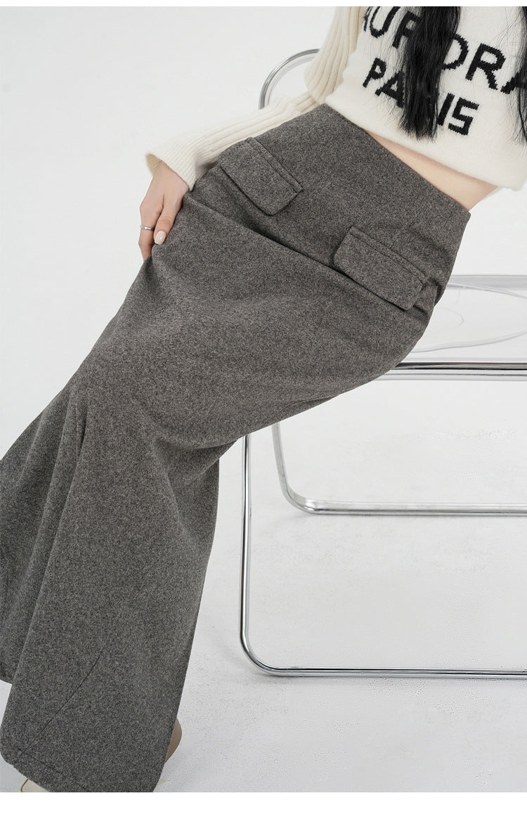 【bottoms】スリットラシャ生地スカートG24427