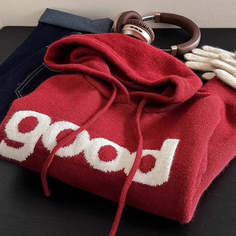 【tops】フード付き長袖ニットセーターF8216