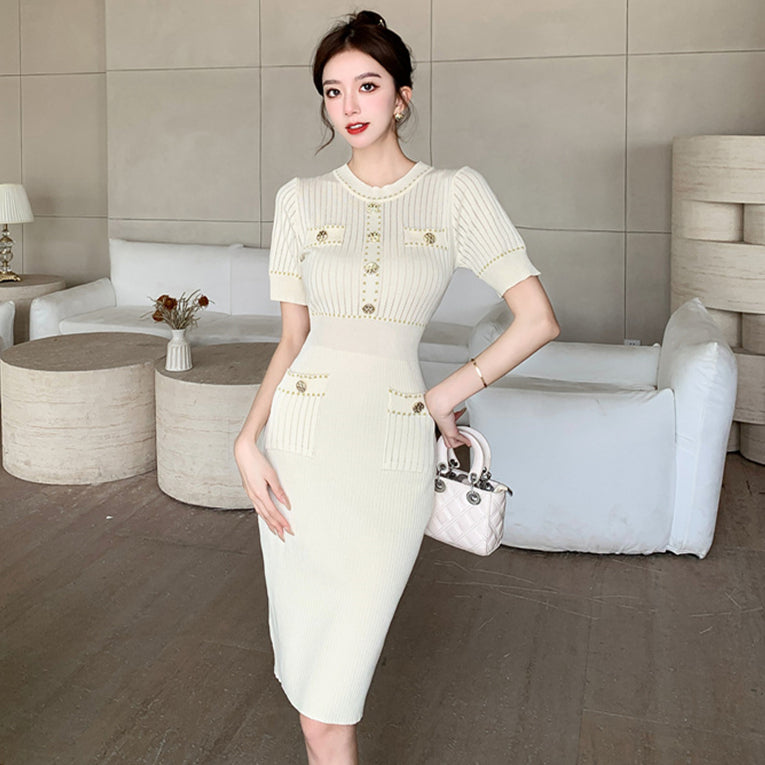 【dress】ラウンドネックニットワンピースG22102