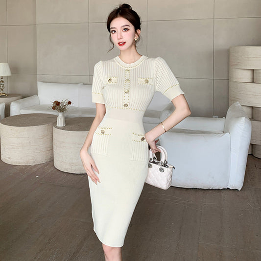 【dress】ラウンドネックニットワンピースG22102