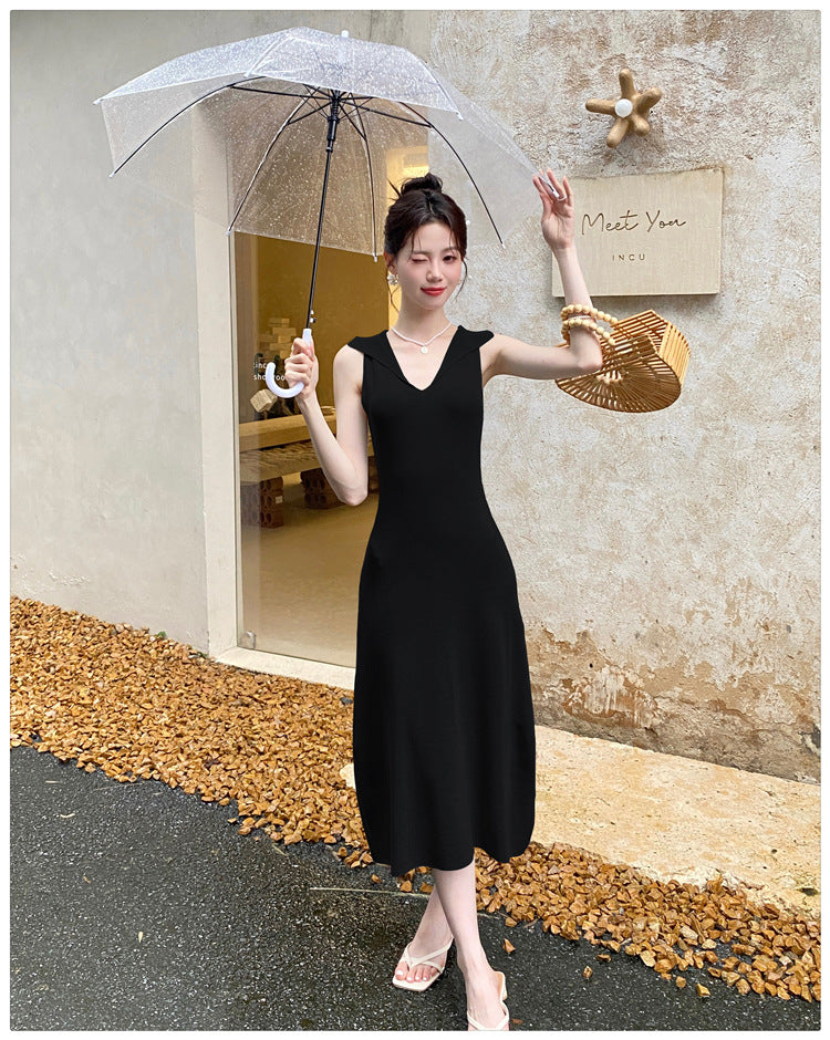 【dress】折り襟ニットキャミワンピースG22602