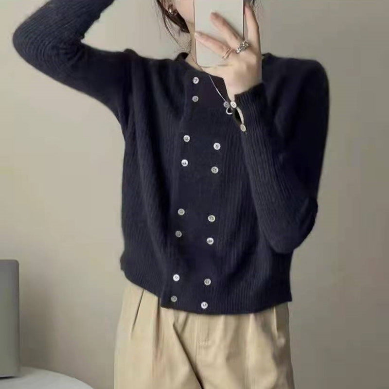 【outer】ラウンドネック長袖ニットカーディガンF8367