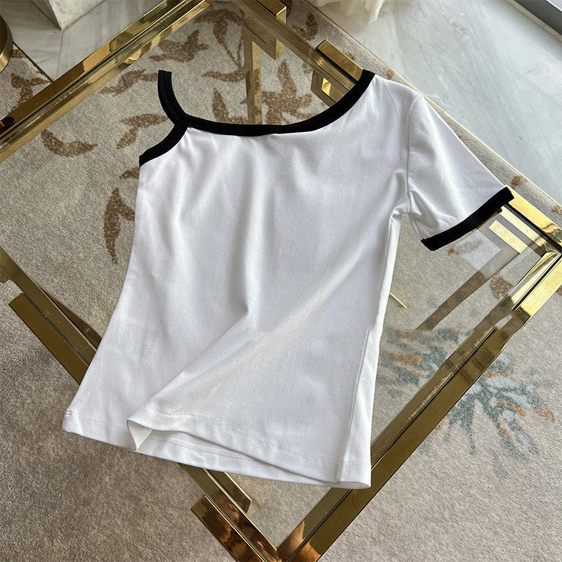 【tops】2色肩開きＴシャツF7858