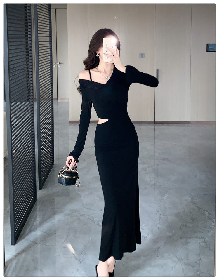 【dress】肩開き長袖ワンピースF8319