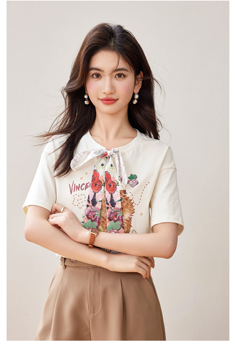 【tops】ラウンドネックプリントTシャツG21958