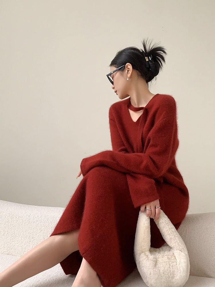 【dress】長袖ゆったりニットワンピースF8313