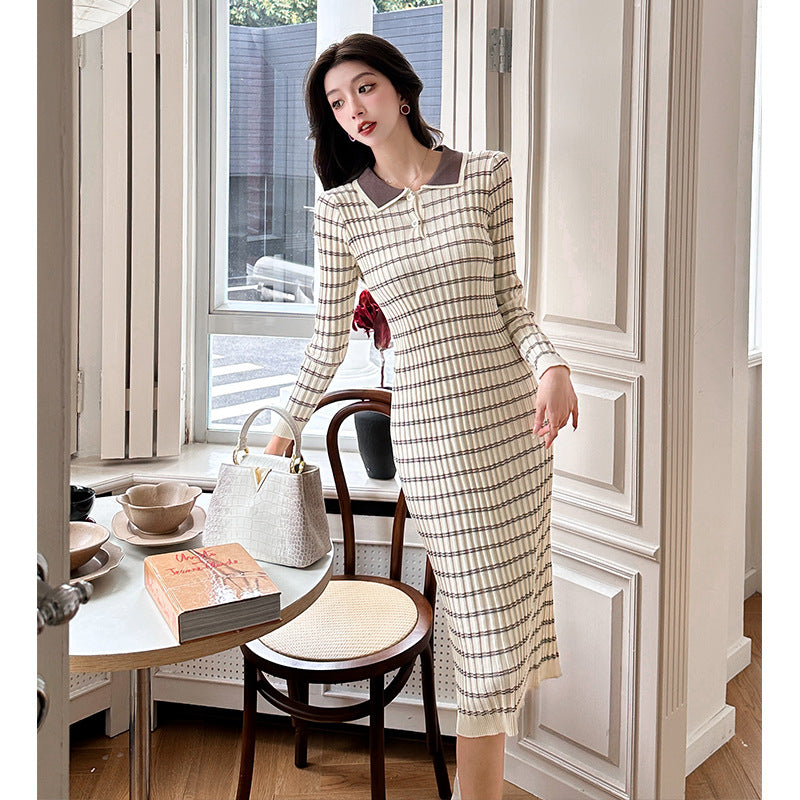 【dress】POLOネック長袖タイトニットワンピースG23291