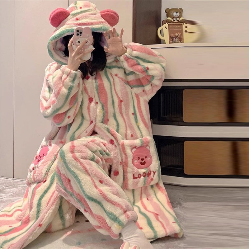 【ホーム・生活】秋冬裏起毛厚手上下セットルームウェアG24597