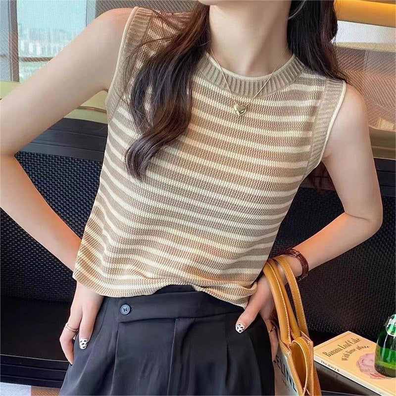 【tops】ボーダー柄ニットタンクトップF7586