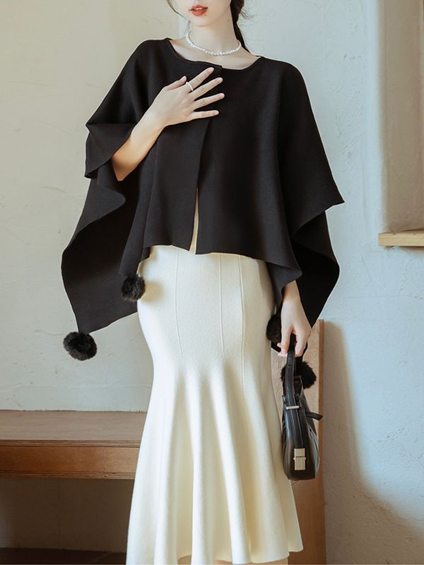 【outer】ゆったりニットケープカーディガンG23707