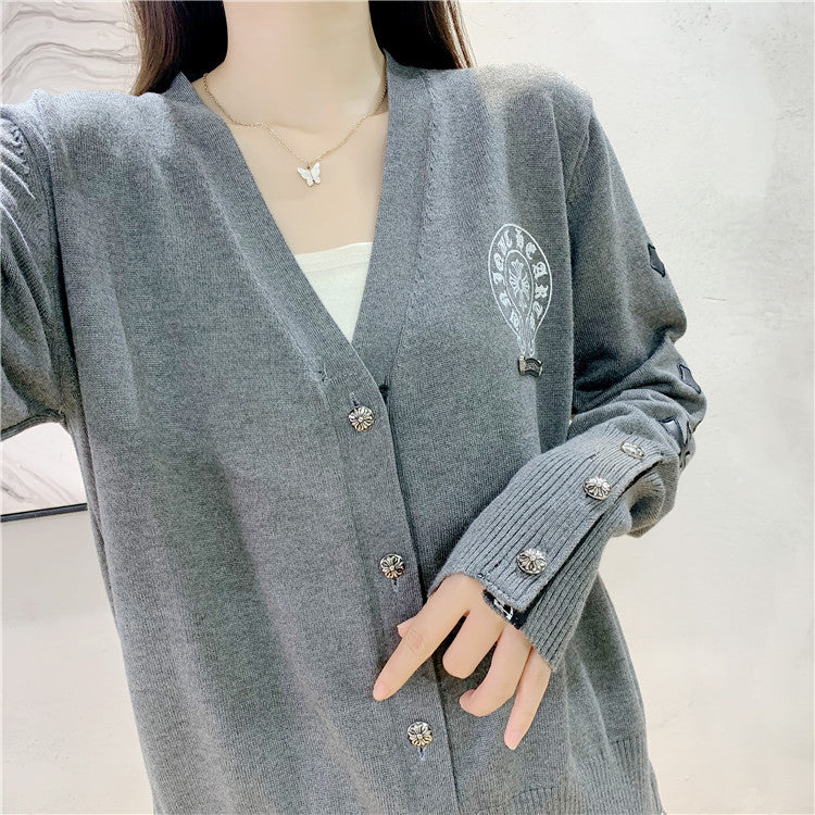 【outer】3色Vネック長袖ニットカーディガンF8244