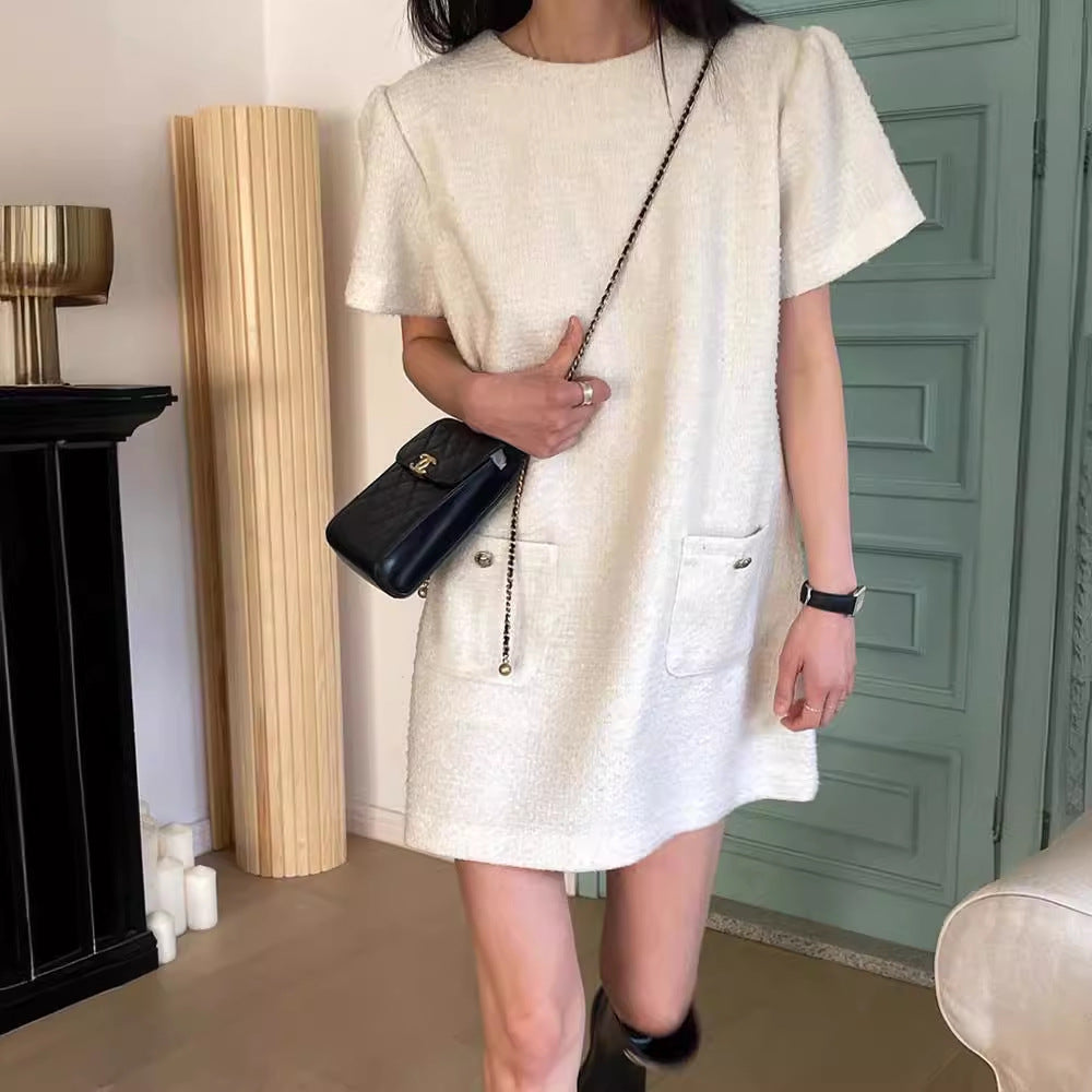 【dress】長袖ギャザーシャツワンピースF7907