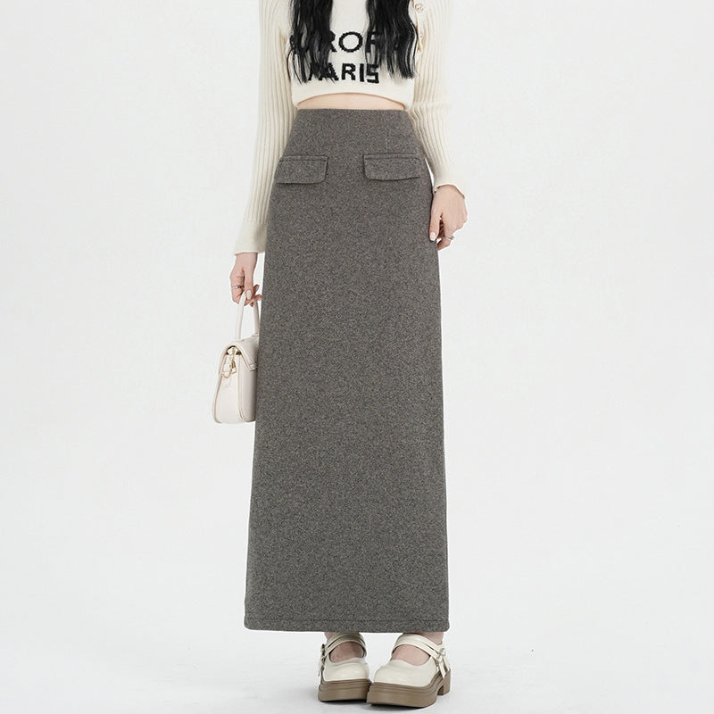 【bottoms】スリットラシャ生地スカートG24427