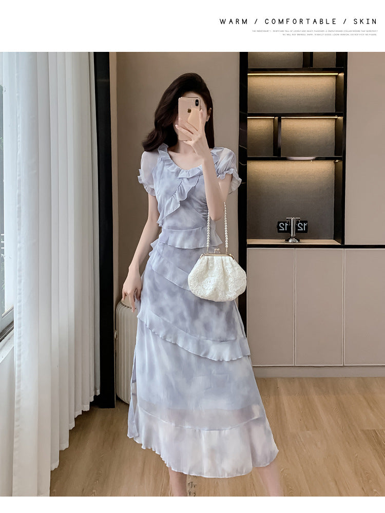 【dress】シフォンフリル花柄ワンピースG21727