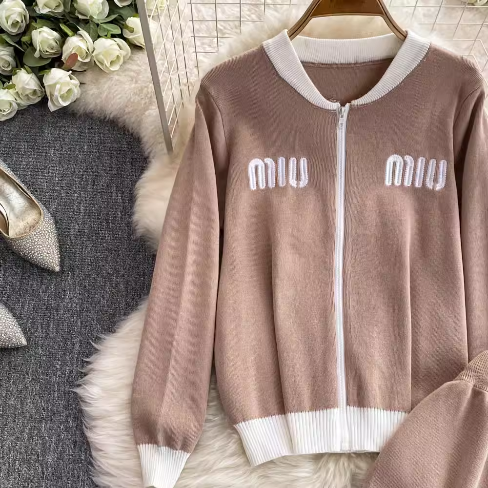 【set】ジップアップニット&ワイドパンツ  K0132