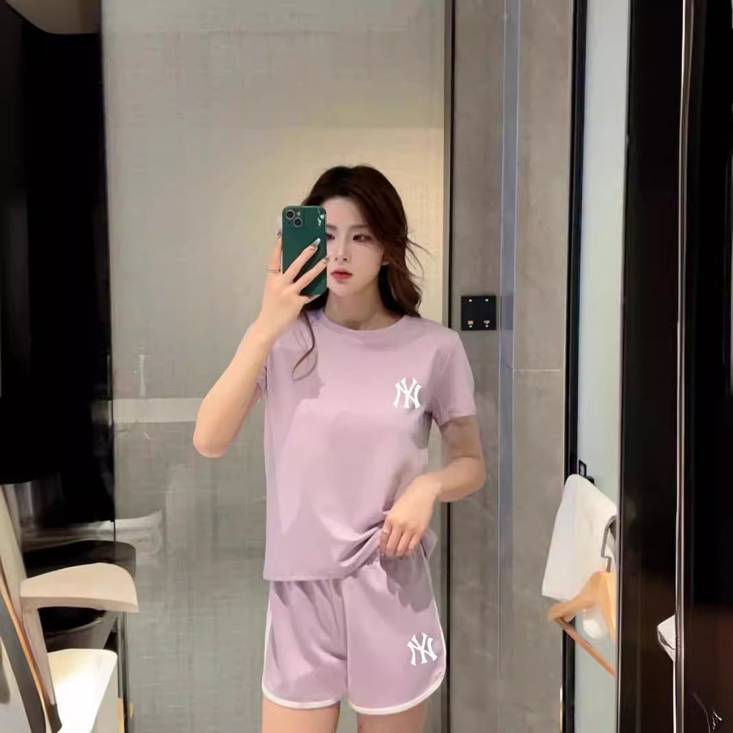 【set】4色英字柄Tシャツ+ショートパンツ２点セットF7685