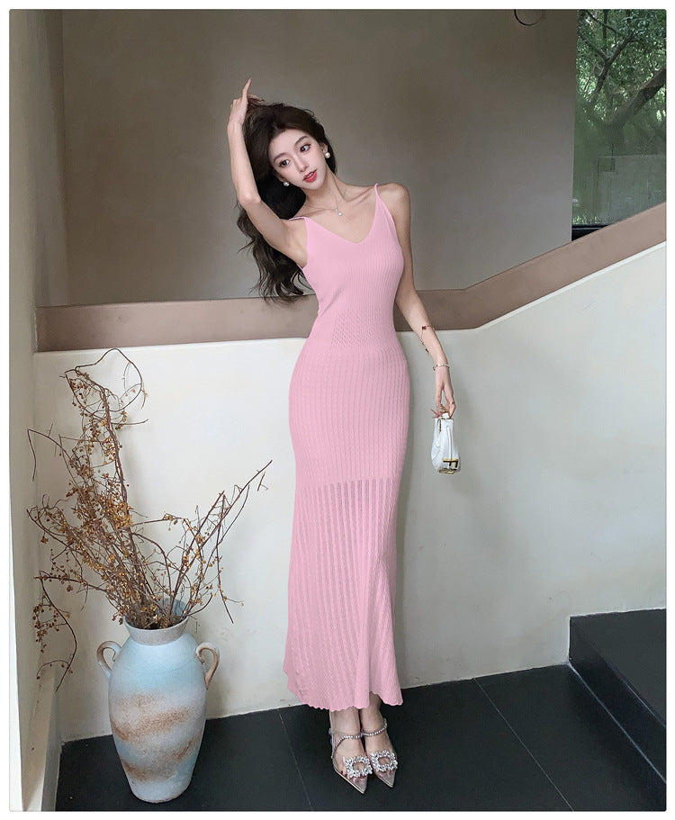 【dress】透かし彫りニットキャミワンピースG22593