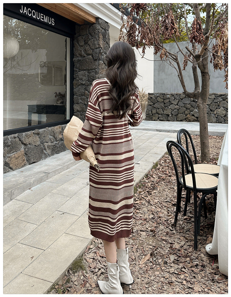 【dress】ゆったりストライプ柄ニットワンピースG23287