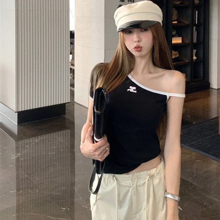 【tops】2色肩開きＴシャツF7858