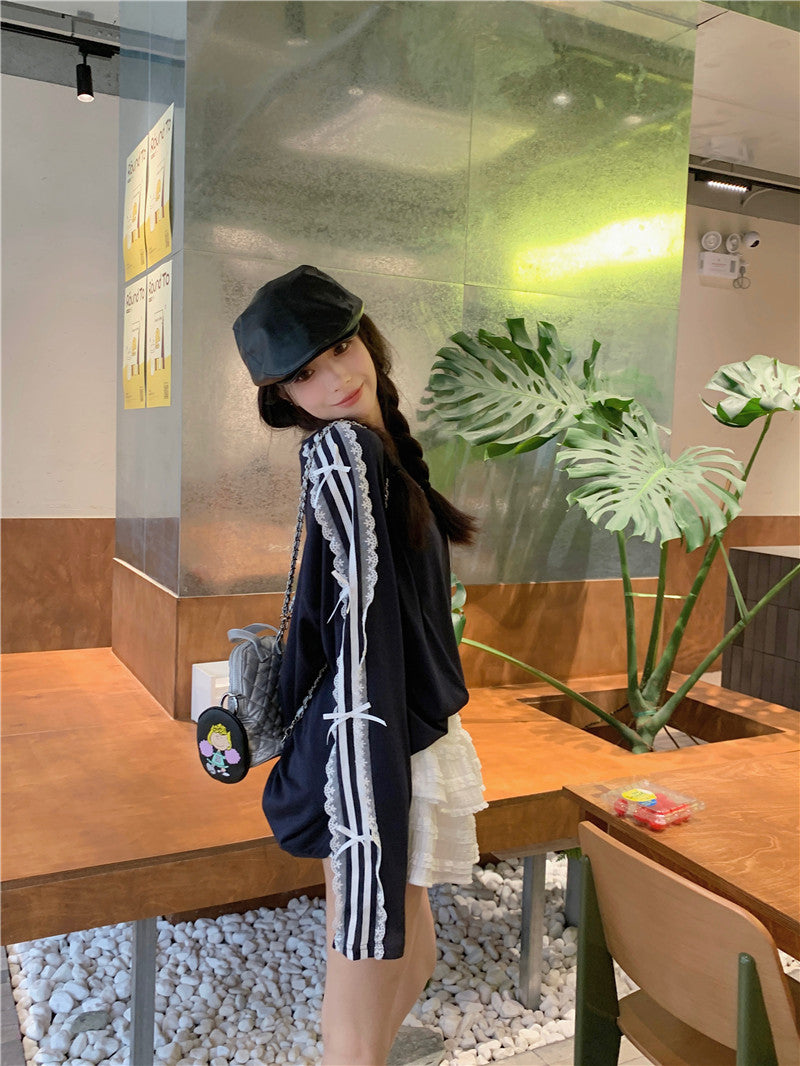 【tops】レースリボン長袖TシャツG23640
